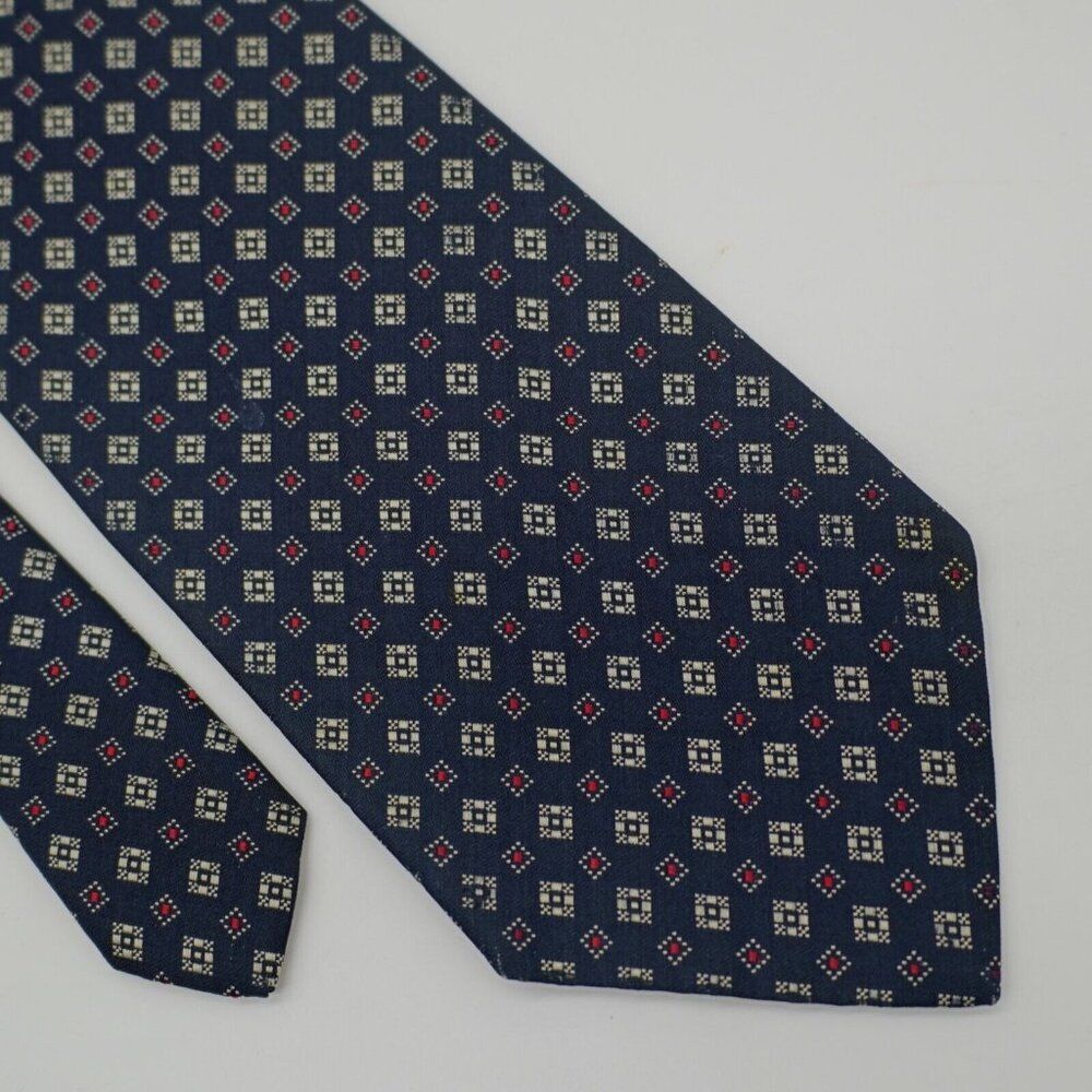 Polo Ralph Lauren Blue Red Geometric Woven Short Wide Silk Tie